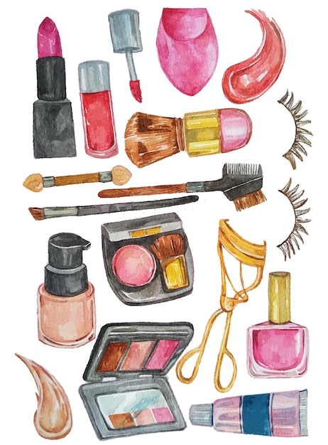 maquillage éléments cosmétiques aquarelle