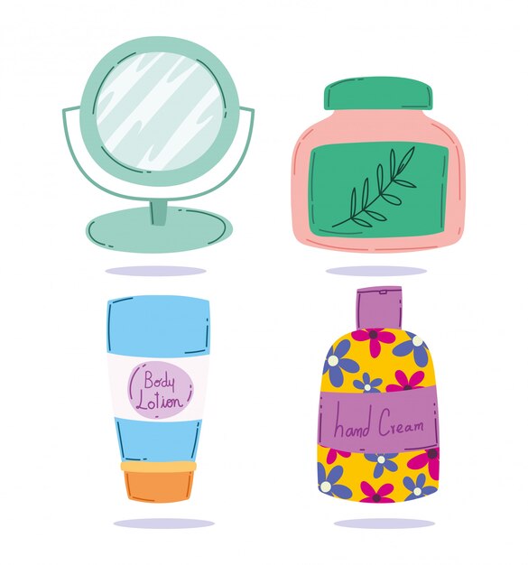 Maquillage Produits Cosmétiques Mode Beauté Miroir Lotion Corps Crème Pour Les Mains Soins De La Peau Illustration Vectorielle