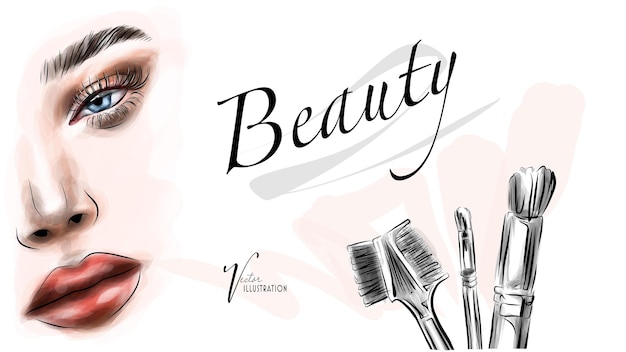 Vecteur maquillage de visage de belle femme avec illustration vectorielle oeil fermé pour la conception de bannières de vente de cosmétiques