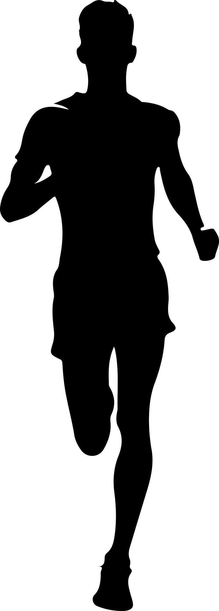 Vecteur marathon vue frontale course pose homme silhouette vectorielle minimale silhouette de couleur noire 2