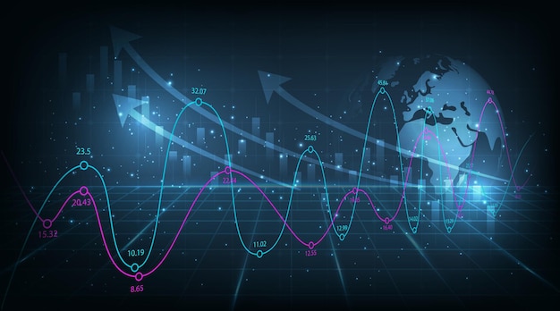 Marché boursier ou graphique de trading forex sur fond bleu foncé