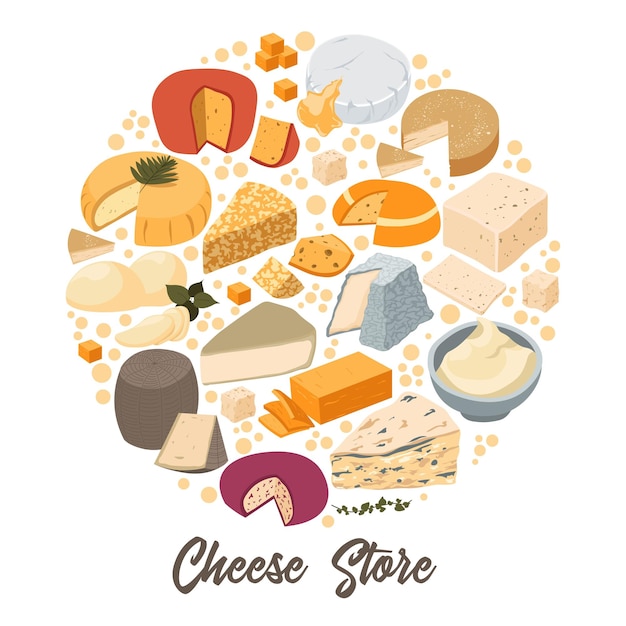 Vecteur marché ou magasin de fromage avec une variété de produits