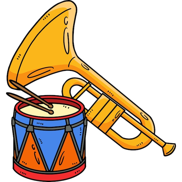 Mardi gras, trompette, tambour, dessin animé, coloré Clipart