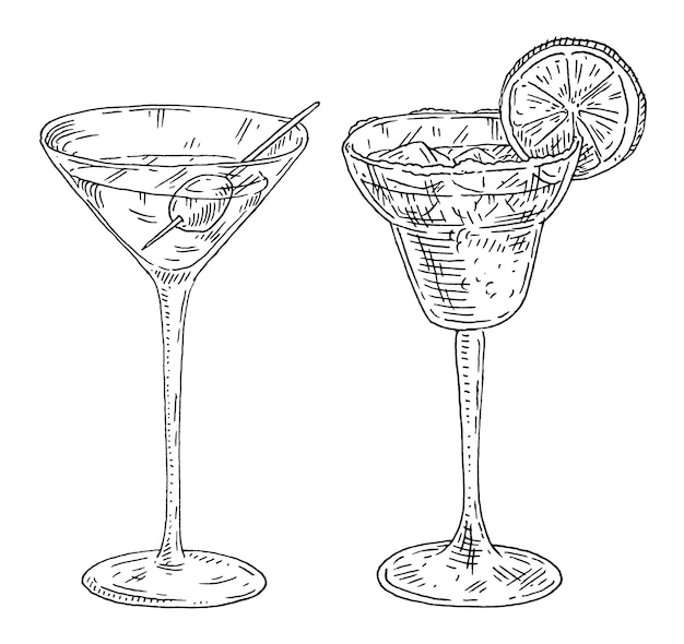 Margarita Cocktail Martini Boisson Avec De L'olive Illustration De Gravure Vintage