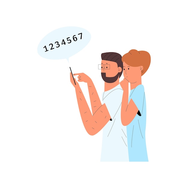 Le Mari Et La Femme Laissent Une Note Dans L'application Sur Le Téléphone Concept Csat Ces Nps Illustration Vectorielle