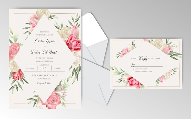 Mariage Aquarelle Romantique Stationnaire Avec De Belles Roses