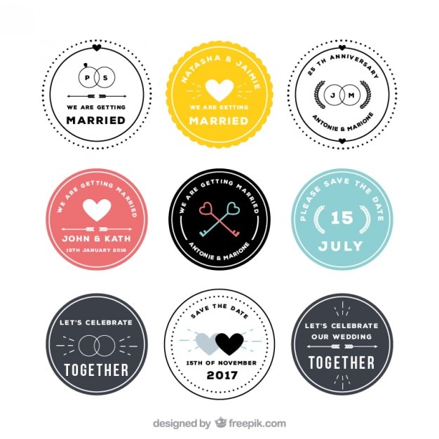 Vecteur mariage circulaire insignes collection