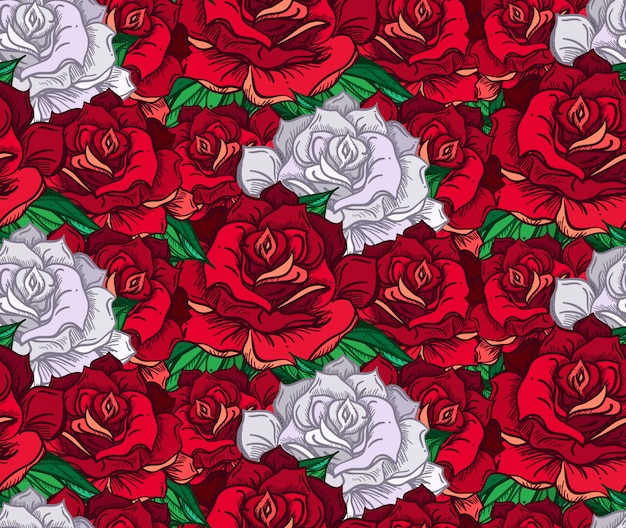 Mariage Dessiné à La Main Rose Seamless Pattern