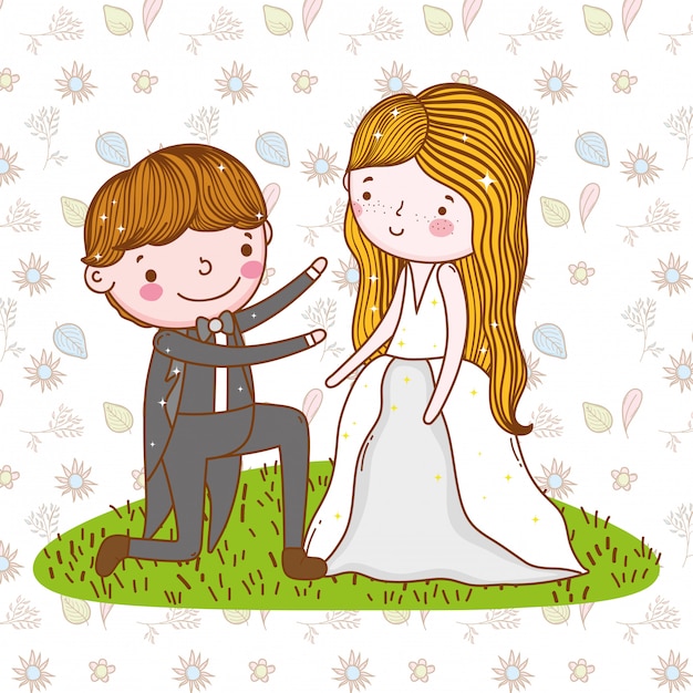 Mariage Homme Et Femme Sur Fond De Feuilles Et De Fleurs