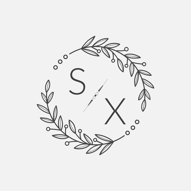 mariage monogramme initial SX avec ligne de cercle créatif