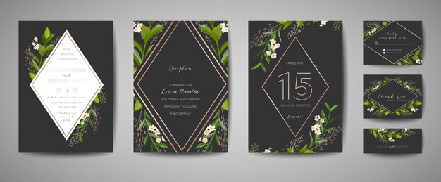 Mariage Vintage De Fleurs De Luxe, Réservez La Date, Collection De Cartes Florales D'invitation Avec Cadre En Feuille D'or. Couverture Tendance De Vecteur, Affiche Graphique, Brochure Rétro, Modèle De Conception