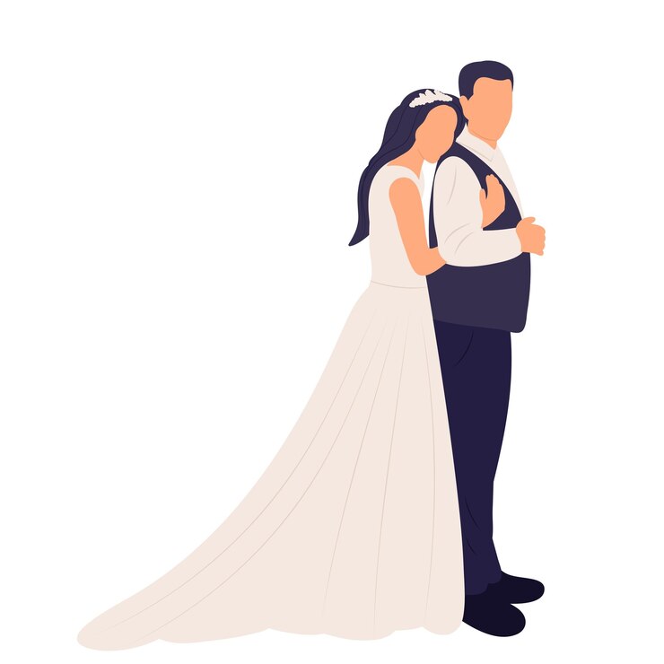 Vecteur mariée et le marié en vecteur isolé de mariage de style plat