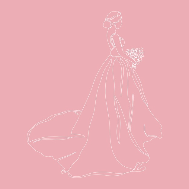 La mariée tenant le bouquet dessine une ligne continue