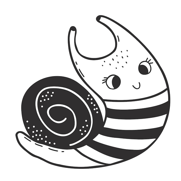 Vecteur marin escargot mignon en gilet rayé dessin à la main linéaire illustration vectorielle de mollusksnail drôle
