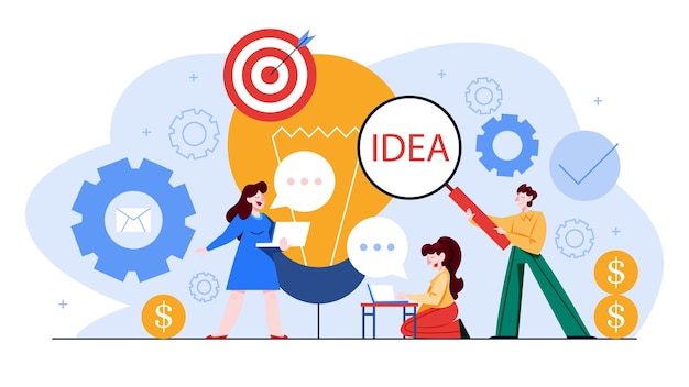 Marketing de contenu et concept smm. Idée de création de contenu pour les médias sociaux et le site Web. Recherche d'idées. Communication, rédaction, blog. illustration