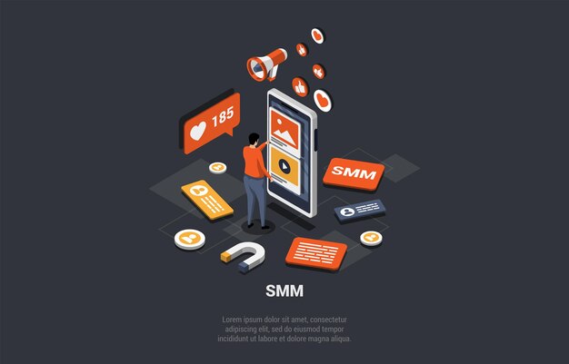 Marketing Des Médias Sociaux Et Promotion En Ligne Gestionnaire Professionnel Smm Développer Une Stratégie Réussie Entonnoir De Marketing Recherche De Génération De Leads Et Planification De La Stratégie Illustration Vectorielle 3d Isométrique