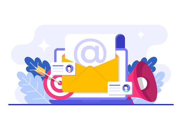 Le marketing par courrier électronique est un concept vectoriel d'illustration plate. Stratégie commerciale. Publicité.