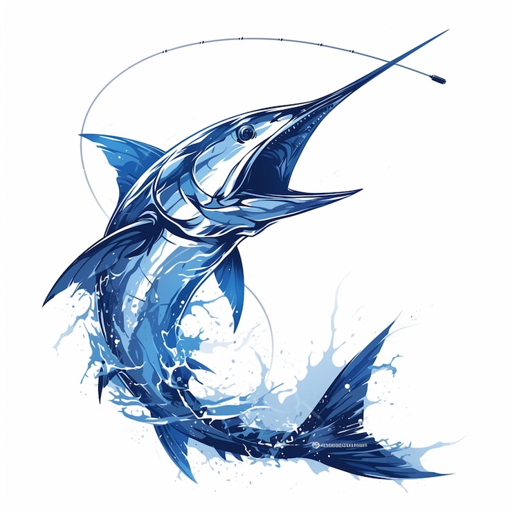 Vecteur le marlin bleu saute de l'eau
