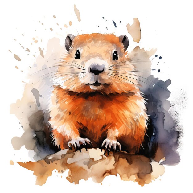 Marmotte Vecteur Plat Géométrique Aquarelle Fond Blanc Isol