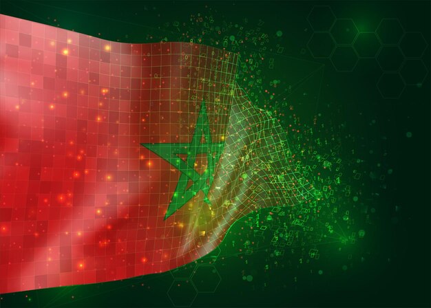 Le Maroc, sur le drapeau 3d vectoriel sur fond vert avec des polygones et des numéros de données