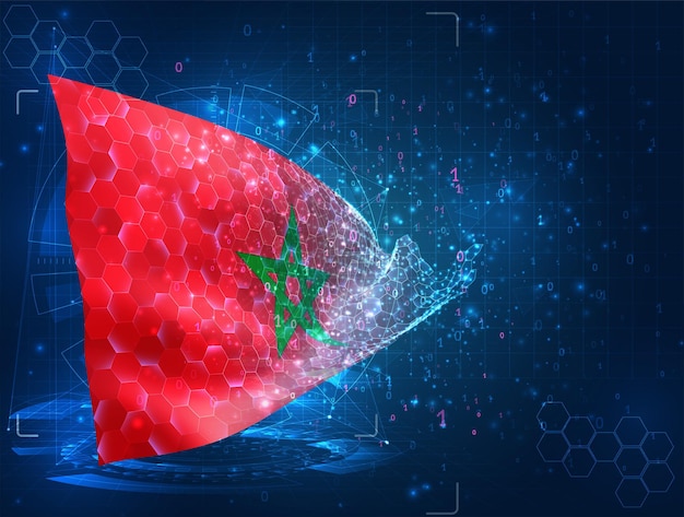 Maroc drapeau vectoriel objet 3D abstrait virtuel à partir de polygones triangulaires sur fond bleu