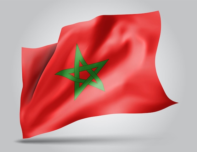 Vecteur maroc, drapeau vectoriel avec des vagues et des virages ondulant dans le vent sur fond blanc.