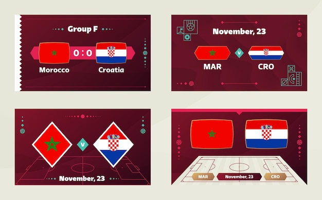 Maroc vs Croatie Football 2022 Groupe F Match de championnat de la compétition mondiale de football contre équipes intro sport fond championnat compétition affiche finale illustration vectorielle