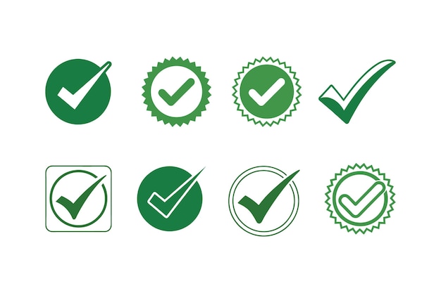 Marque d'accréditation Icon Set Green Tick Marque les symboles approuvés et les vecteurs de vérification de l'interface utilisateur