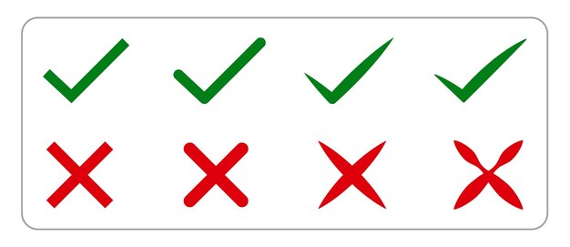 Marque et croise des symboles dans les styles plats conception vectorielle libre