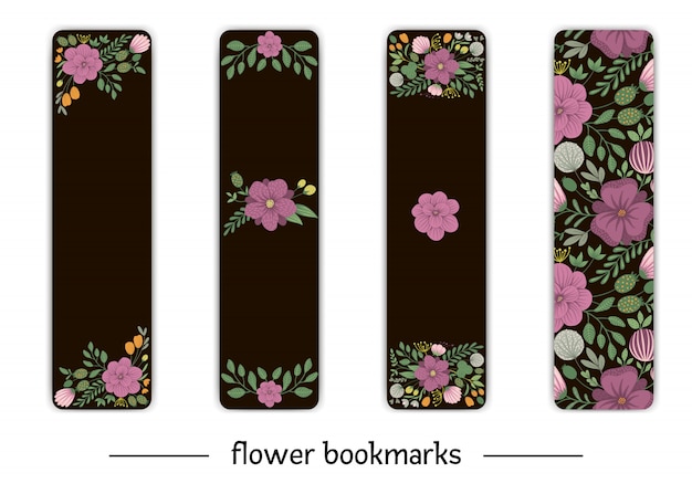 Vecteur marque-page de vecteur avec des éléments floraux. illustration à la mode plate avec des fleurs, des feuilles, des branches. prairie, forêt, clipart de forêt.