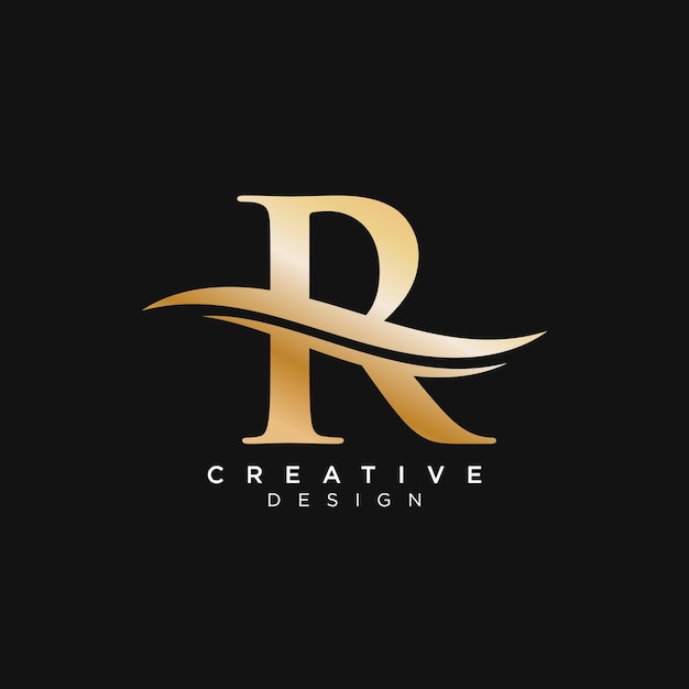 Marque R dorée avec élément d'onde pour l'image de marque de luxe