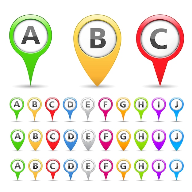 Vecteur marqueurs de carte avec différents symboles