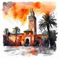 Vecteur marrakech maroc illustration de peinture à l'aquarelle