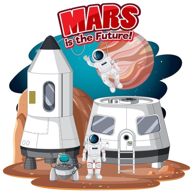 Mars est le futur logo de mot avec station spatiale