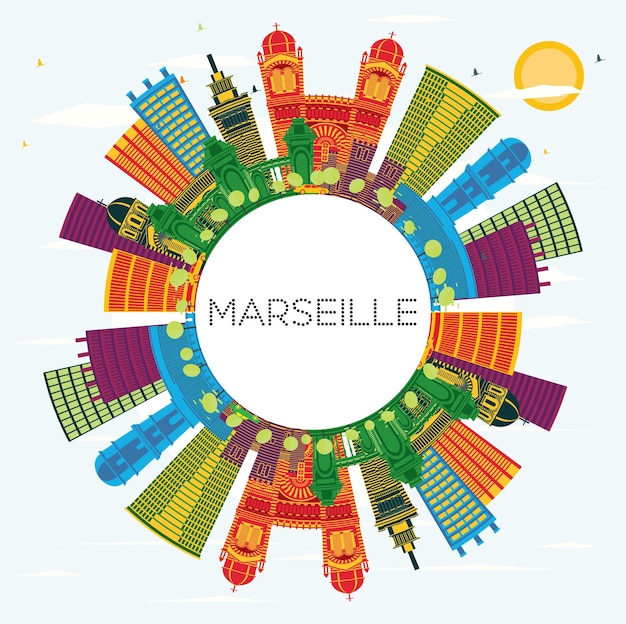 Marseille France City Skyline Avec Des Bâtiments De Couleur Blue Sky Et Copy Space