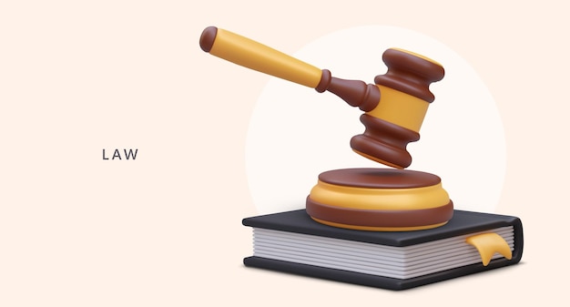 Marteau réaliste en bois, livre de droit, concept de droit, verdict final.