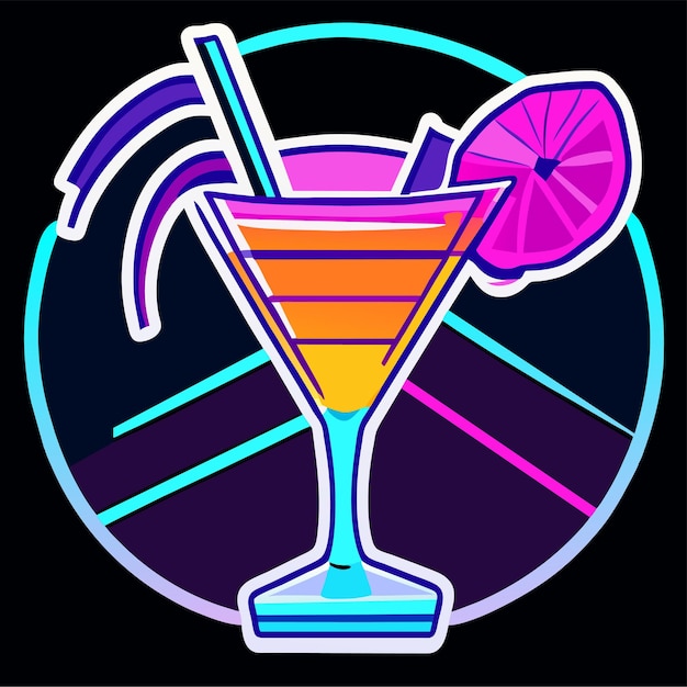 Martini Cocktail Neon Sign Illustration Vectorielle De La Promotion Du Café