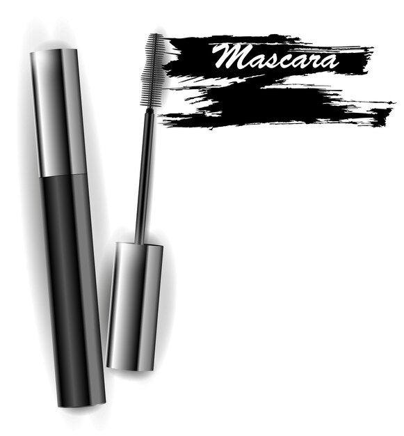 Vecteur mascara et vecteur de coup de pinceau, beauté et fond cosmétique. illustration vectorielle.