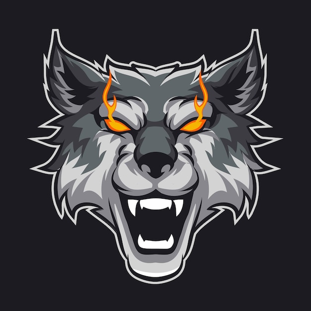 Mascotte d'animal en colère de loup de tête pour l'illustration vectorielle de logo de sports et d'esports