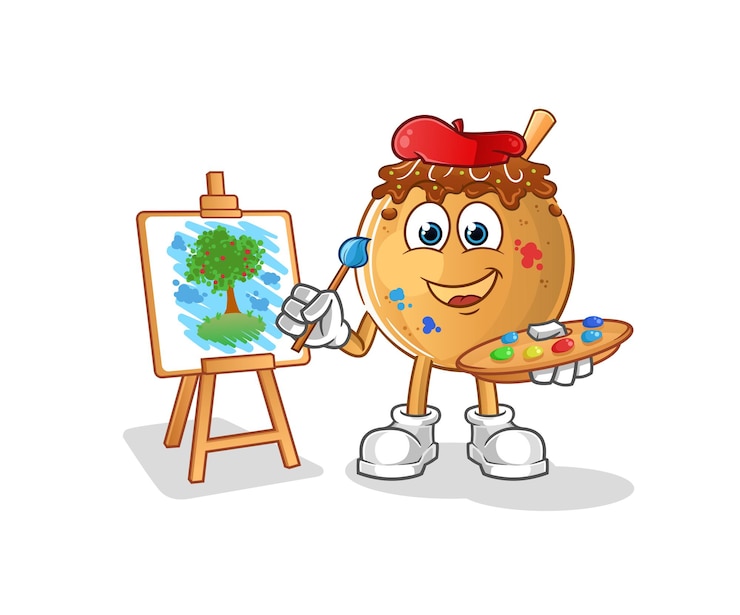 Vecteur mascotte de l'artiste takoyaki. vecteur de dessin animé