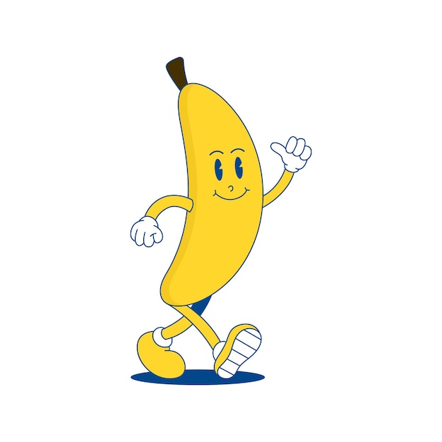 Vecteur mascotte banane rétro personnage de dessin animé drôle de banane