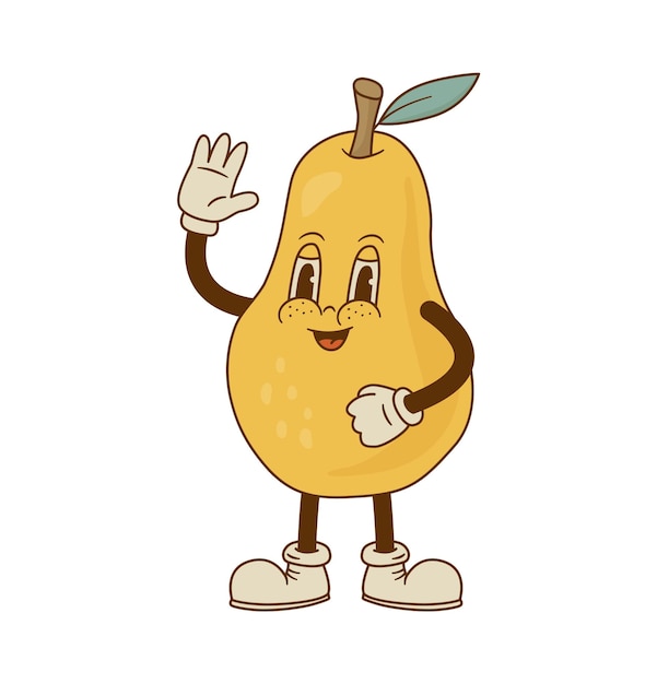 Mascotte de bande dessinée de la poire illustration vectorielle personnage de dessin animé rétro drôle de fruits