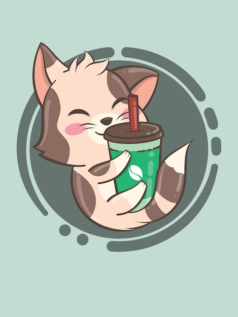 Mascotte De Café Mignon Minou - Personnage De Dessin Animé Et Illustration De Logo