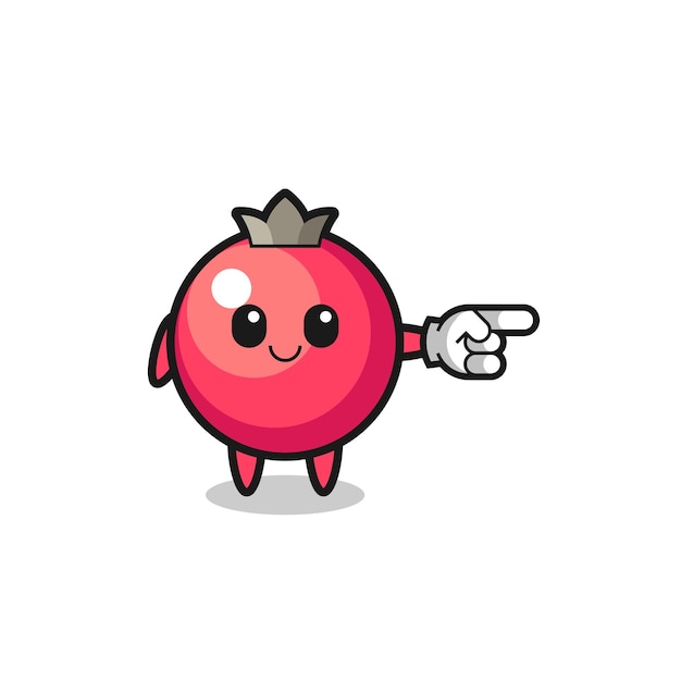 Mascotte de canneberge avec un design mignon de geste pointant vers la droite