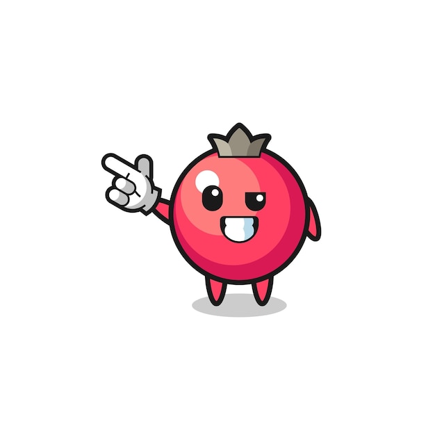 Mascotte de canneberge pointant en haut à gauche design mignon