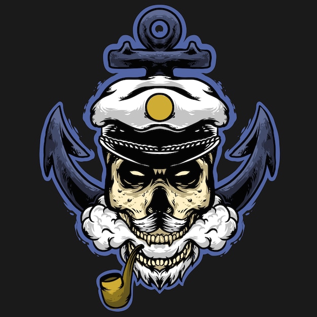 Mascotte de capitaine de pirate crâne avec logo de lame