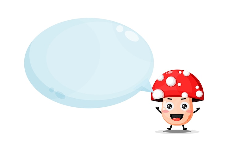 Vecteur mascotte de champignon mignon avec discours de bulle