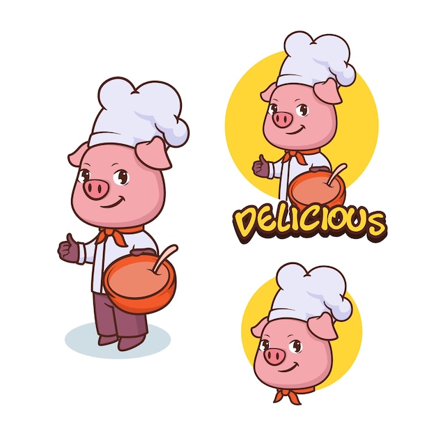 Mascotte de chef de cochon, création de logo
