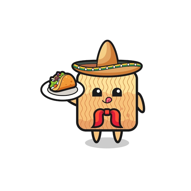 Mascotte De Chef Mexicain De Nouilles Instantanées Crues Tenant Un Dessin Mignon De Taco