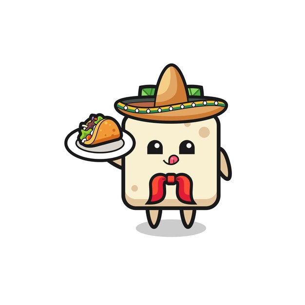 Mascotte De Chef Mexicain De Tofu Tenant Un Dessin Mignon De Taco